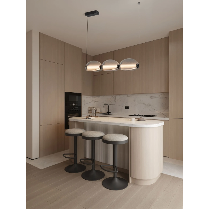 LUCES NOIR lampa wisząca LED 24W 3000K czarna, ryflowane szkło