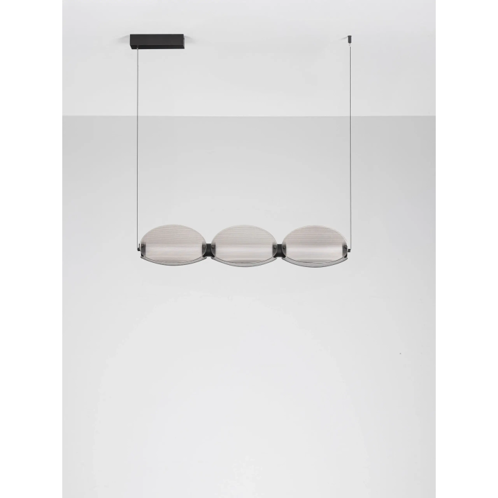 LUCES NOIR 24W 3000K LED pendant lamp, black, ribbed glass
