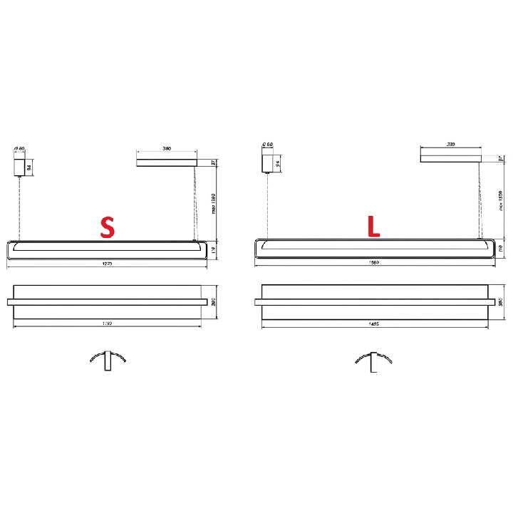 LOONARI VELORA P lampa wisząca LED 3000K podłużna 127cm, 158cm