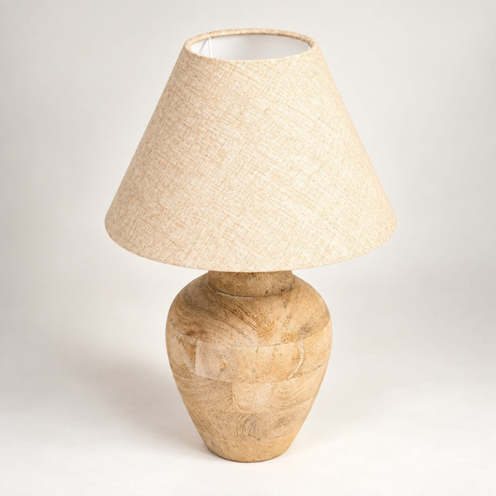 ADANI SANTA FE AD363 lampa stołowa drewniana z beżowym abażurem