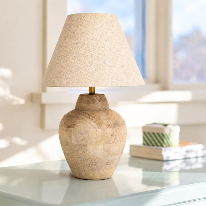 ADANI SANTA FE AD363 Mango Wooden table lamp with natural linen shade