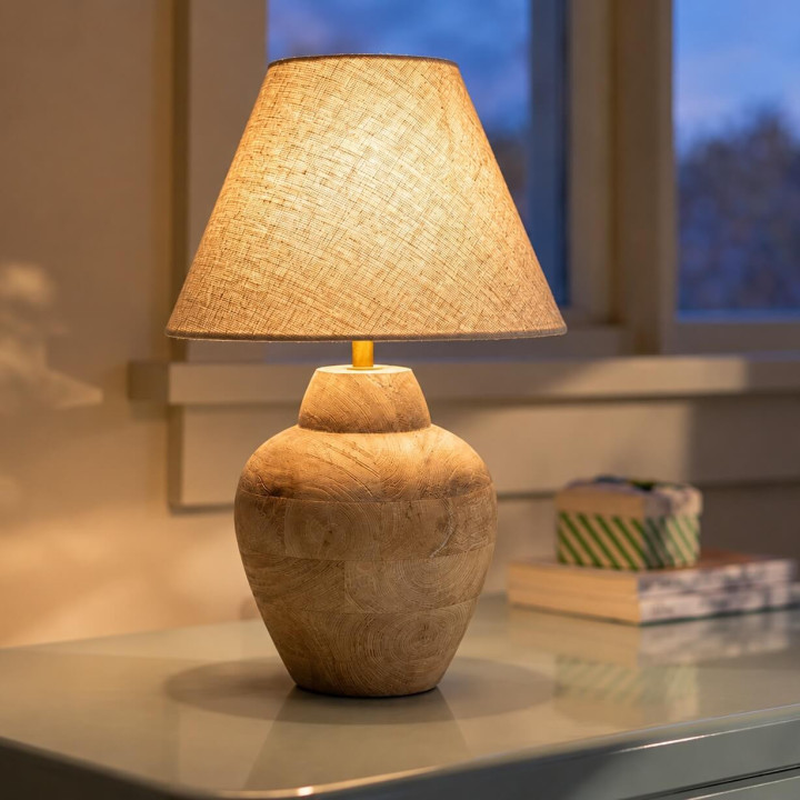 ADANI SANTA FE AD363 Mango Wooden table lamp with natural linen shade