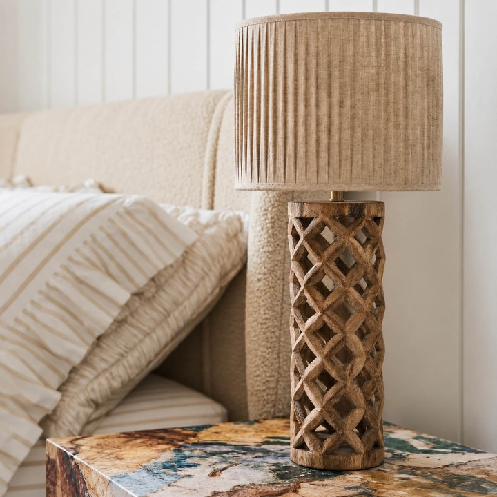 ADANI SAVANNAH AD364 lampa stołowa drewno mango 85cm, plisowany abażur