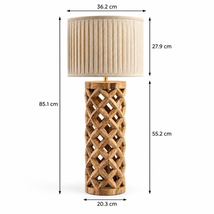 ADANI SAVANNAH AD364 lampa stołowa drewno mango 85cm, plisowany abażur