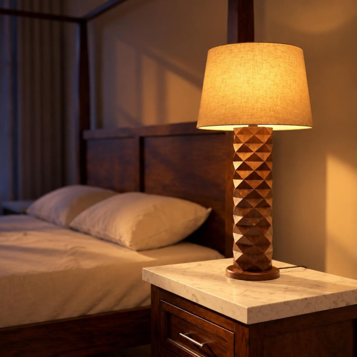 ADANI PALM AD371 tall table lamp made of mango wood with a linen shade