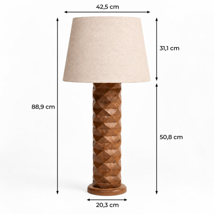 ADANI PALM AD371 tall table lamp made of mango wood with a linen shade