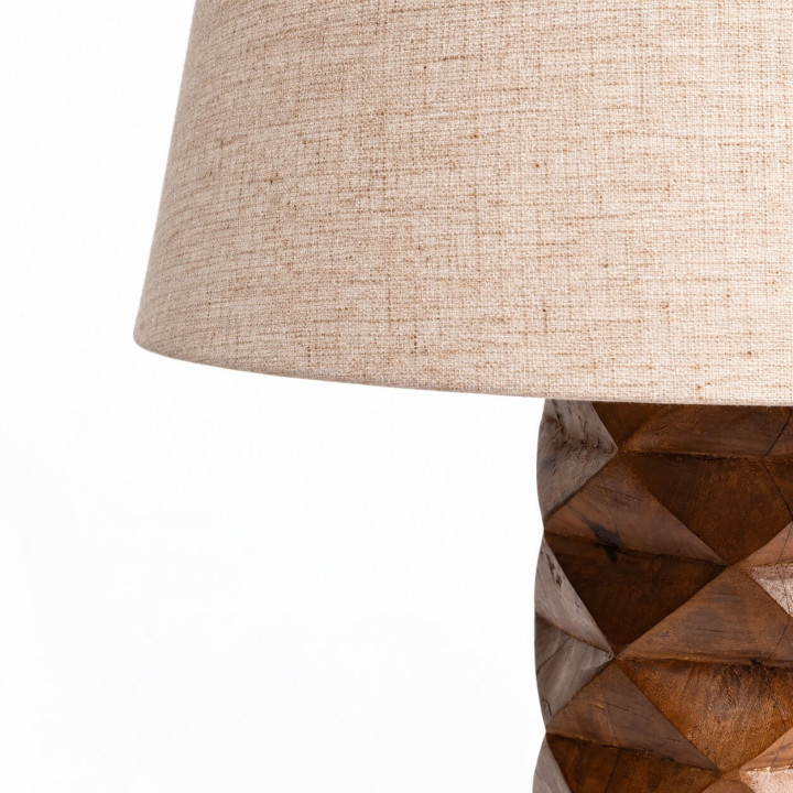 ADANI PALM AD371 wysoka lampa stołowa z drewna mango z lnianym abażurem