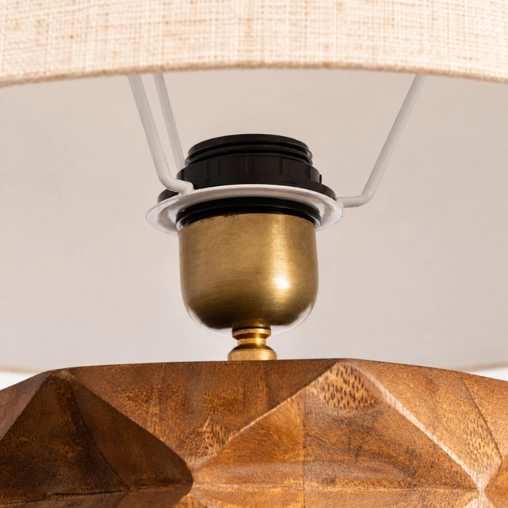 ADANI PALM AD371 tall table lamp made of mango wood with a linen shade