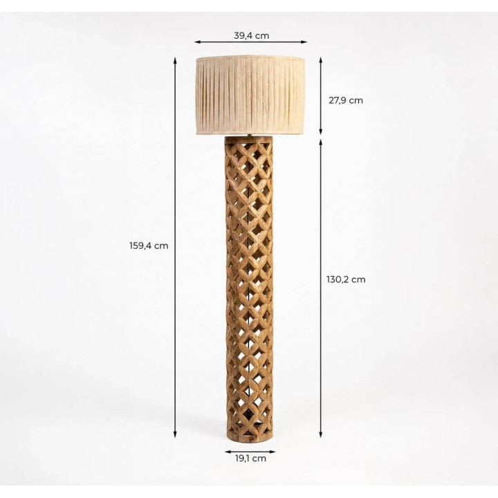 ADANI MALIBU AD370 Openwork Mango Wood Floor Lamp, 159 cm | Salon LED