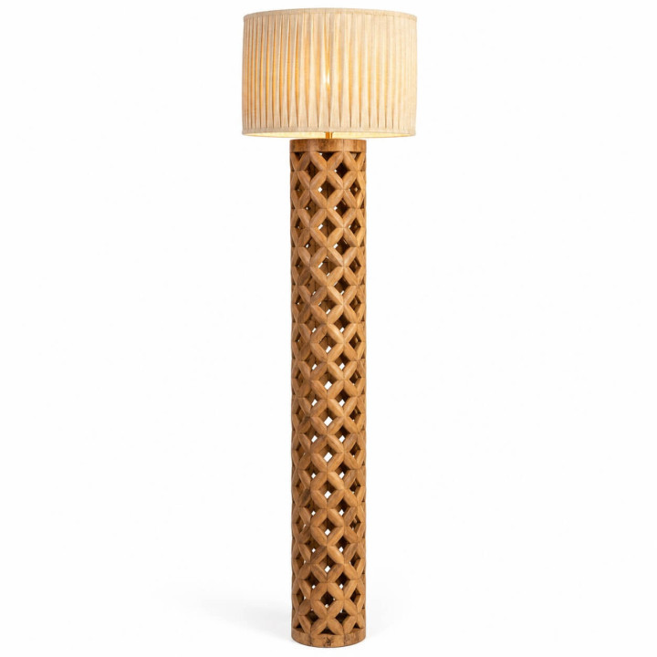 ADANI MALIBU AD370 Openwork Mango Wood Floor Lamp, 159 cm | Salon LED