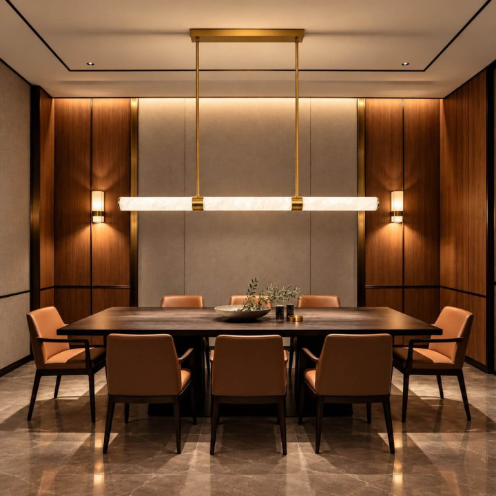 ALABASTRO AD337 elongated LED pendant light 150cm Spanish alabaster