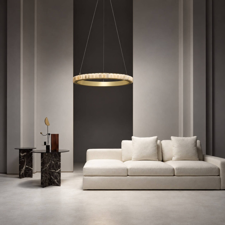 ALABASTRO AD341 lampa wisząca złoty ring LED 60cm hiszpański alabaster