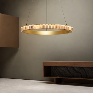 ALABASTRO AD341 gold LED ring pendant light 60cm, Spanish alabaster
