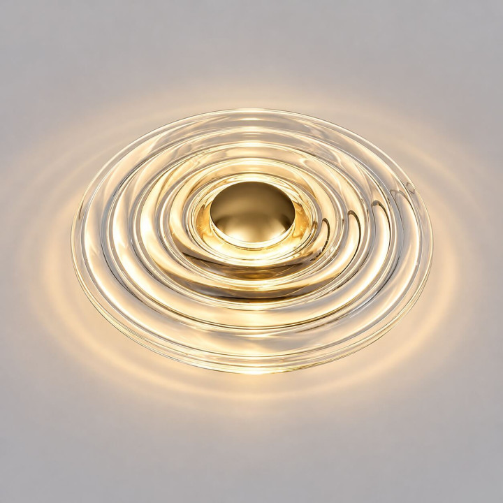 ADANI Carabin round LED wall light 30 cm, clear glass + gold
