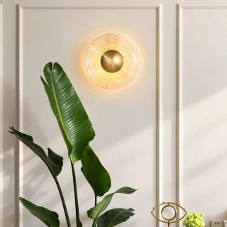 ADANI Carabin round LED wall light 30 cm, clear glass + gold