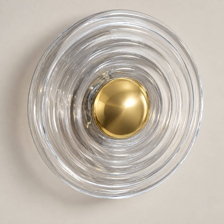 ADANI Carabin round LED wall light 30 cm, clear glass + gold
