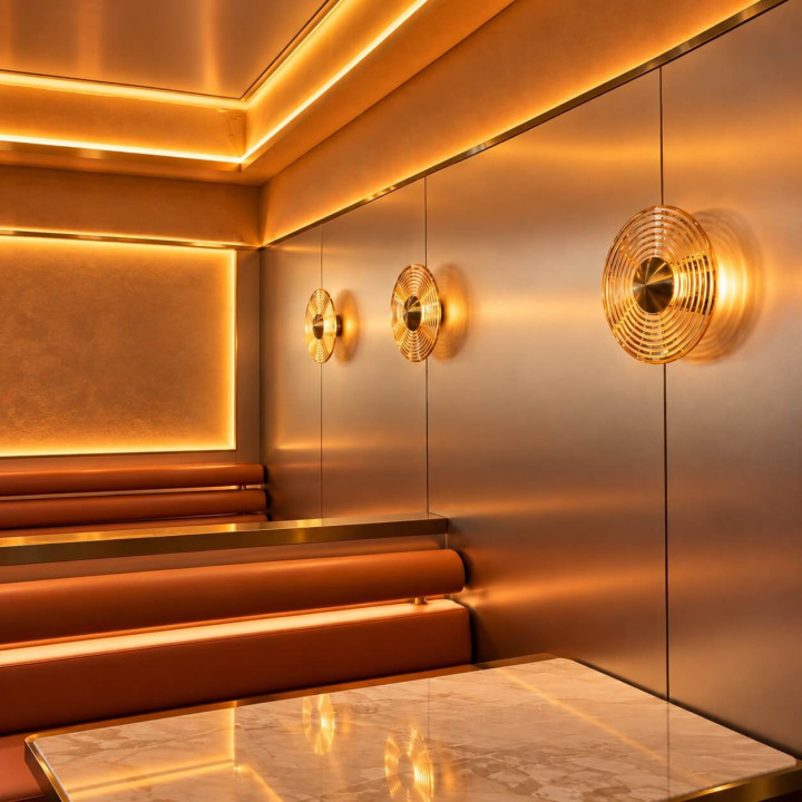 ADANI Carabin AD344 round LED wall light 30cm amber glass + gold
