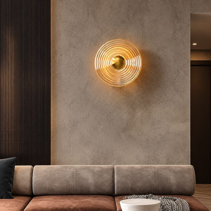 ADANI Carabin AD344 round LED wall light 30cm amber glass + gold