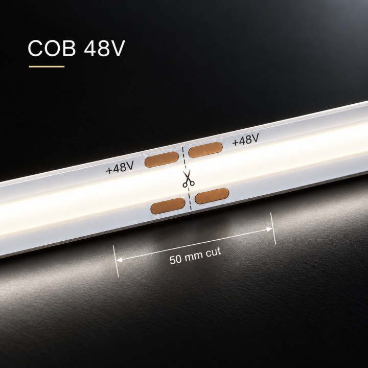 Professional COB LED Strip 8 W/m natural white 4000K, 48V, IP20 for Indoor