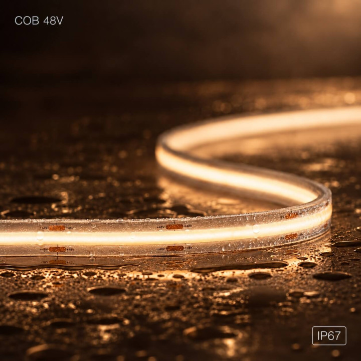 Professional 48V COB LED strip, warm white 3000K, waterproof IP67