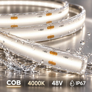 Professional 48V COB LED strip, neutral white 4000K, waterproof IP67