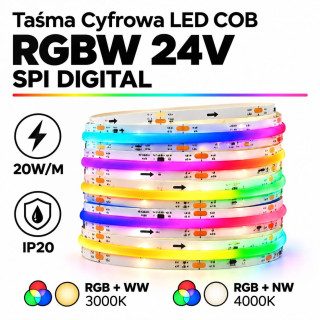 Profesjonalna taśma cyfrowa LED RGBW COB 24V SPI Digital rolka 5m, 10m
