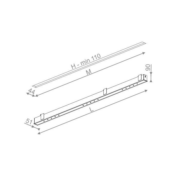 AQFORM LENS LINE section recessed 96cm, 149cm, 202cm