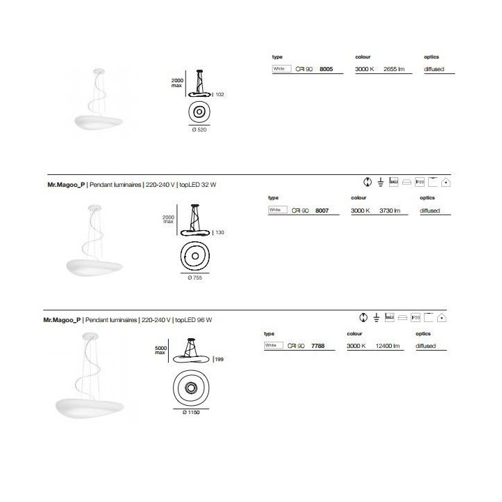 MR MAGOO 8005, 8007, 7788 włoska lampa wisząca LED 52cm-115cm DALI