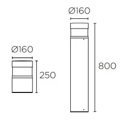 LEDS-C4 NEWTON LED 13W bollard lamp IP65 25cm, 80cm