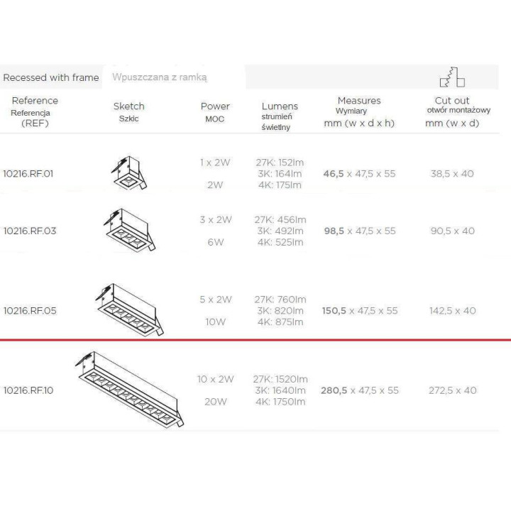 BPM LENT MODULAR recessed lamp 10W 10216.RF