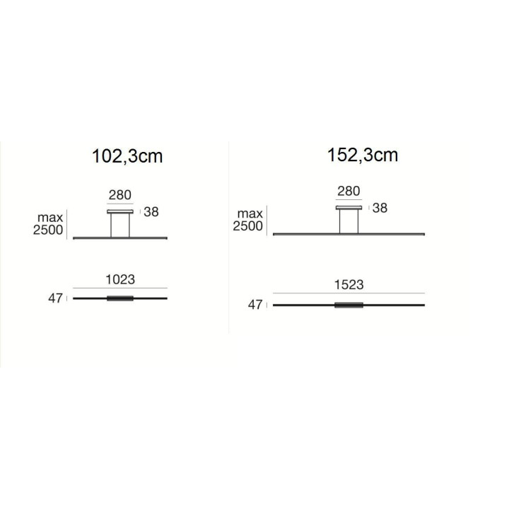LINEA LIGHT Straight P1 wisząca LED biała, czarna, chrom 102cm, 152cm