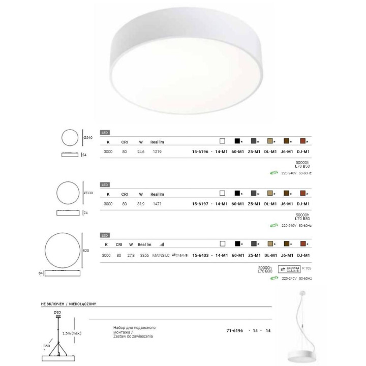 LEDS-C4 CAPRICE 15-619 plafon LED 24cm, 33cm, 52cm