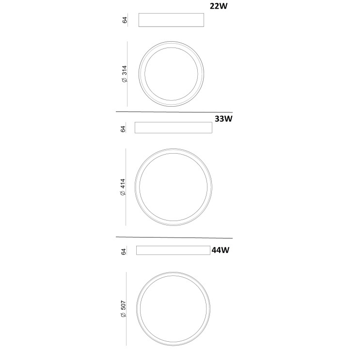 LINEA LIGHT TARA R 8334, 8337, 8340 okrągły, biały, czarny plafon LED