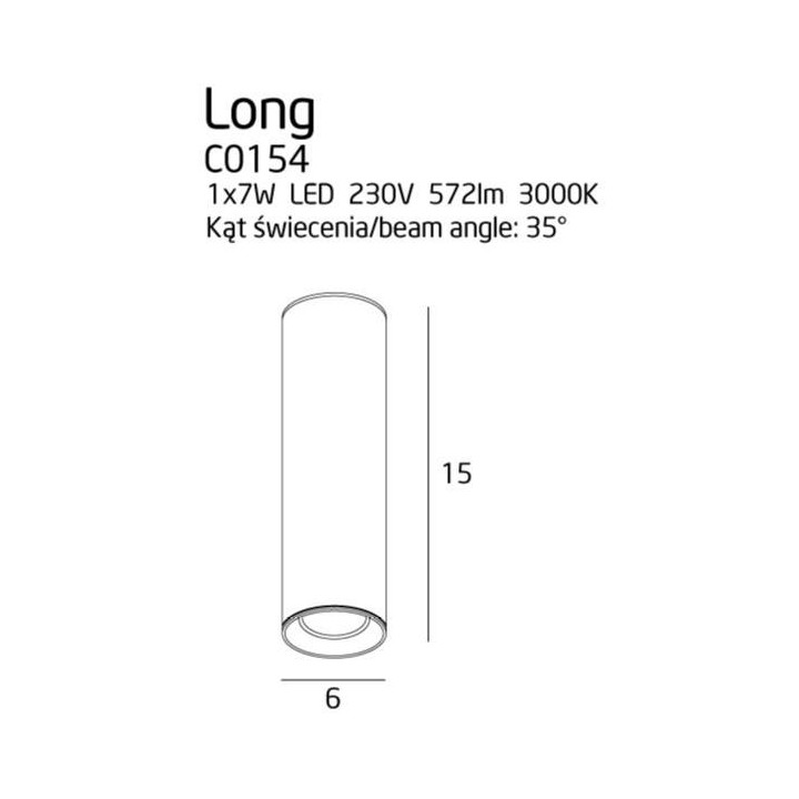 Maxlight LONG long tube ceiling lamp black, 7W