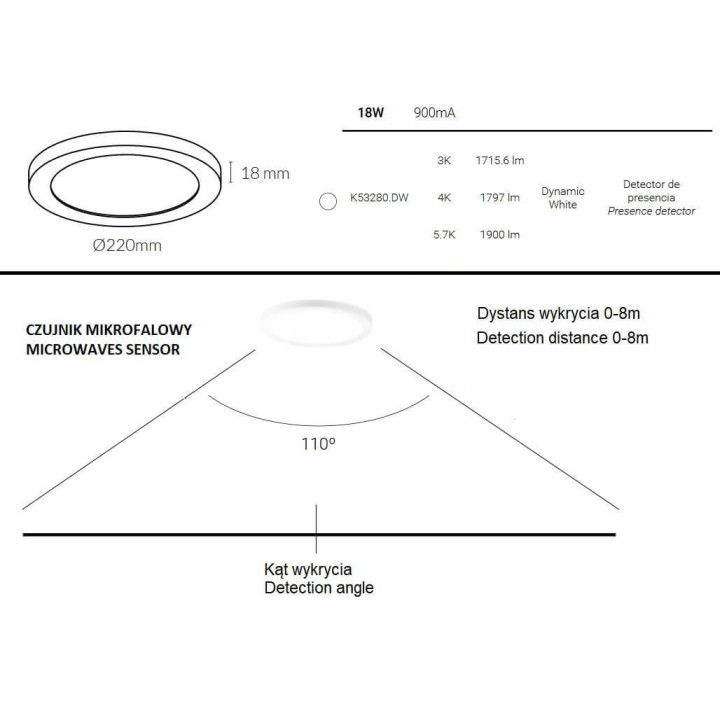 Kohl Detek Dynamic K53280 oprawa natynkowa LED okrągła