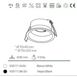 Kohl Venus K50111 ruchoma oprawa GU10 biała, czarna