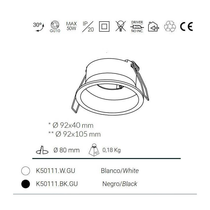Kohl Venus K50111 moving recessed white, black