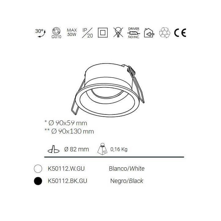 Kohl Ozone K50112 ruchoma oprawa GU10 biała, czarna
