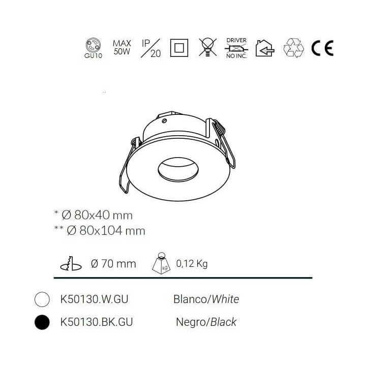 Kohl DOT K50130 oprawa GU10 biała, czarna