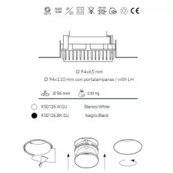 Kohl SAT ROUND K50126 recessed gypsum white, black