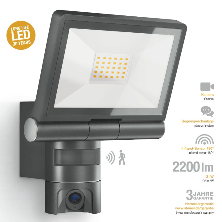 Naświetlacz LED 21W Steinel XLED CAM1 z kamerą antracyt