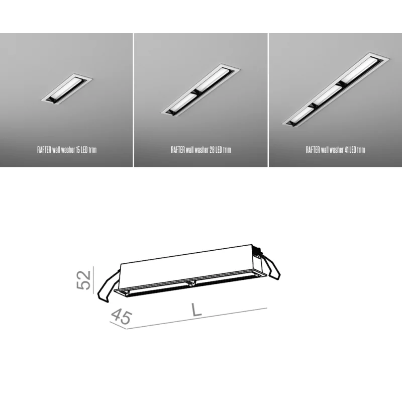 AQFORM RAFTER wall washer LED trim wpuszczany 15cm, 28cm, 41cm