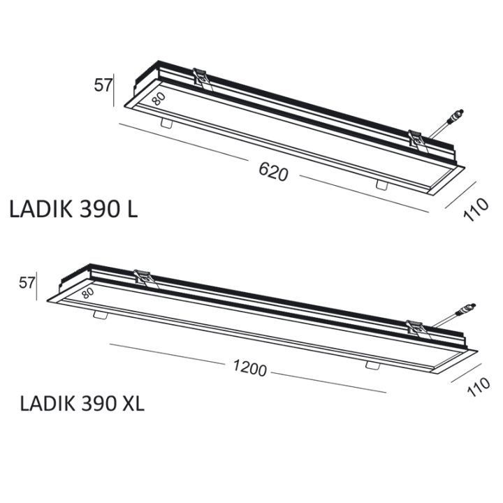 ELKIM LADIK 390 LED wpuszczana biała, czarna 62cm, 120cm