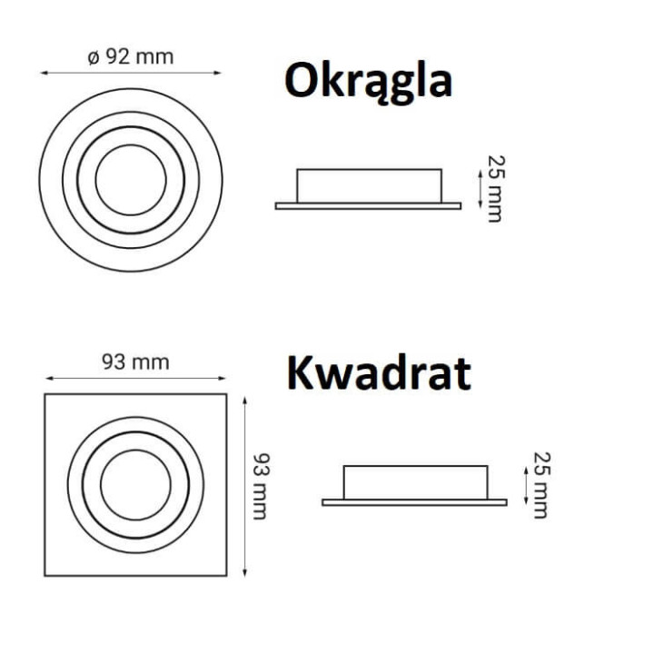 OXYLED CROSTI MODI SQ/RO oprawa podtynkowa GU10 230V