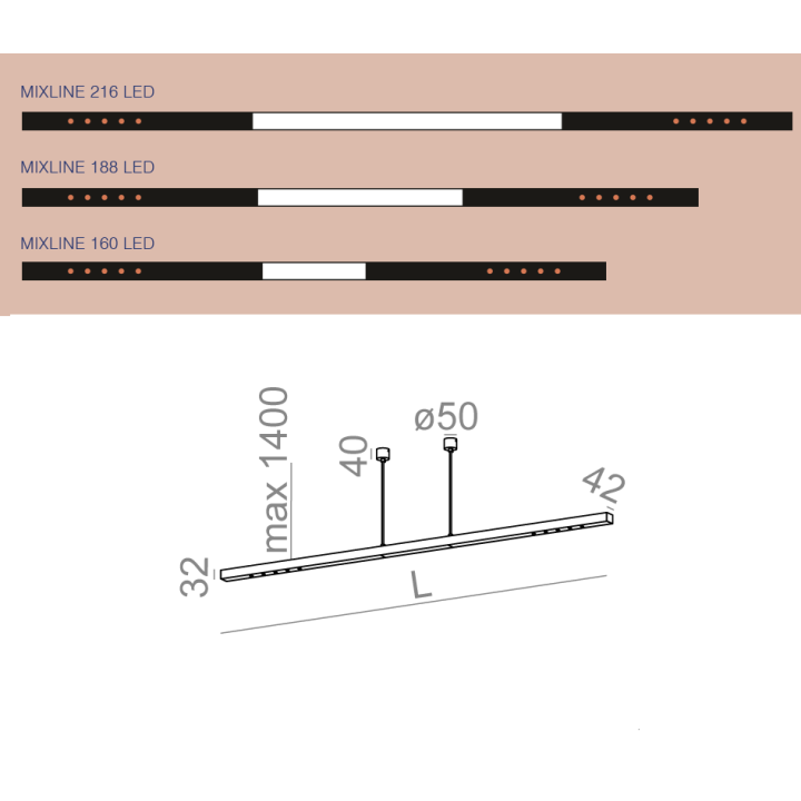 AQFORM MIXLINE LED zwieszany 160cm, 188cm, 216cm