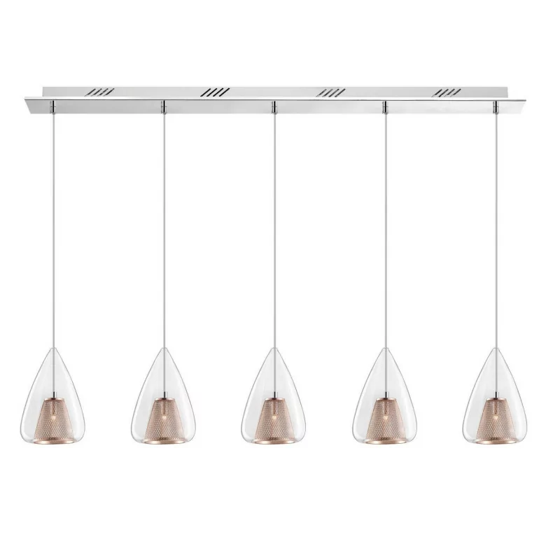 LUCES YUMBO LE41840 pendant lamp chrome + glass + rose gold 5xG9