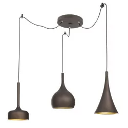 LUCES CUARTO LE41979 hanging lamp brown and gold 3 lampshades E27