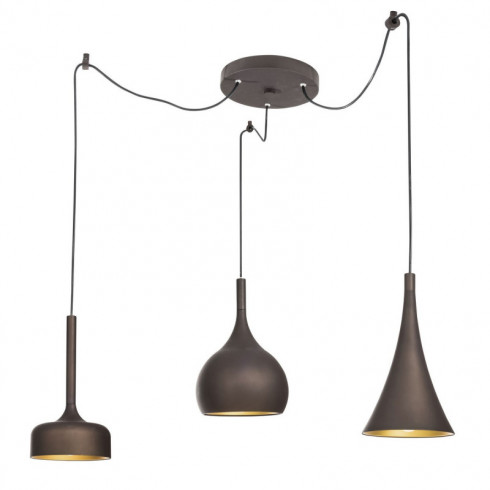 LUCES CUARTO LE41979 hanging lamp brown and gold 3 lampshades E27