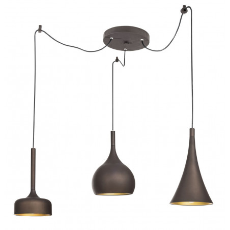 LUCES CUARTO LE41979 hanging lamp brown and gold 3 lampshades E27