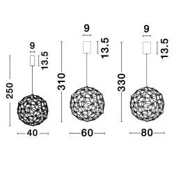 LUCES ALTA LE41321/2/3 złota lampa wisząca LED 40cm, 60cm, 80cm